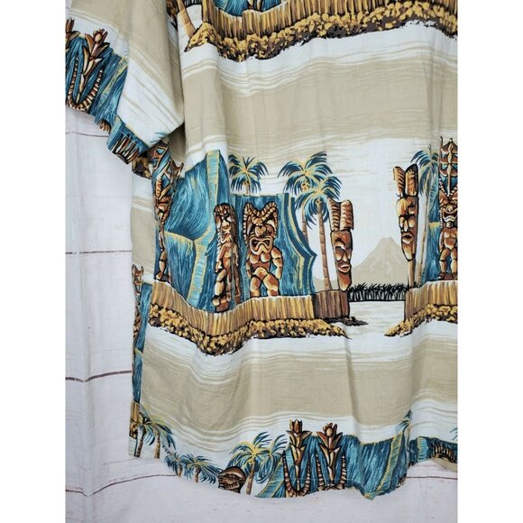 Rare Vintage Kalaheo XL Hawaiian Shirt – Tan Tiki Statue Graphic Short Sleeve - Picture 8 of 12